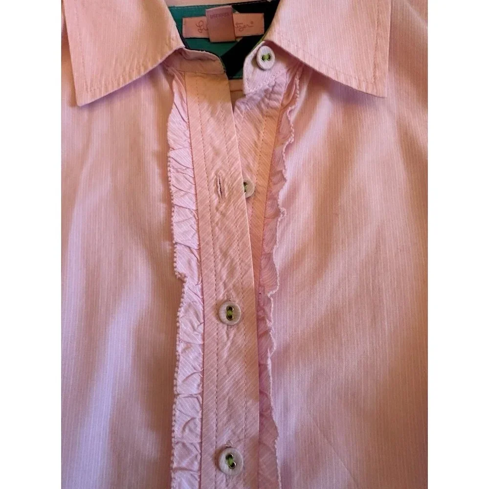 LILLY PULITZER Pink Long Sleeve Blouse Shirt Top Ruffled Button Down Sz 2 - Picture 5 of 7